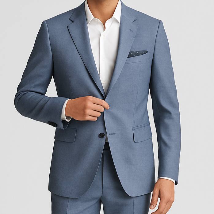Custom navy suit made by Myra Tailors